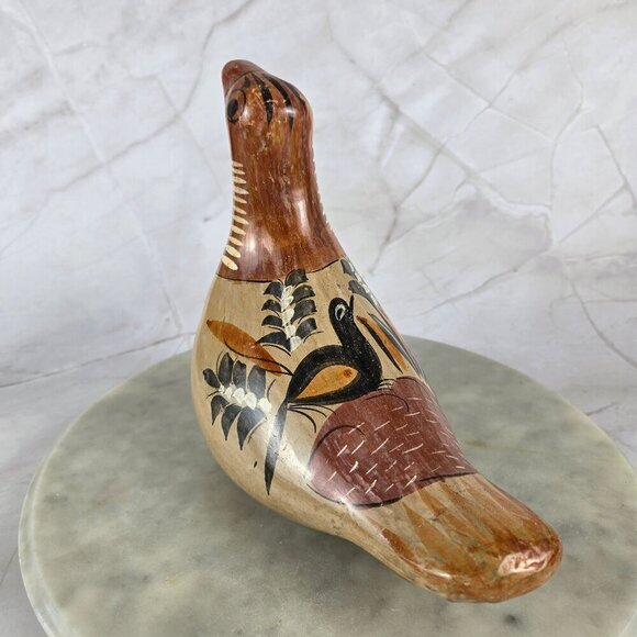 Vintage Mexican Tonala Bird Pottery Hand Painted Bird on Back - Picture 2 of 12